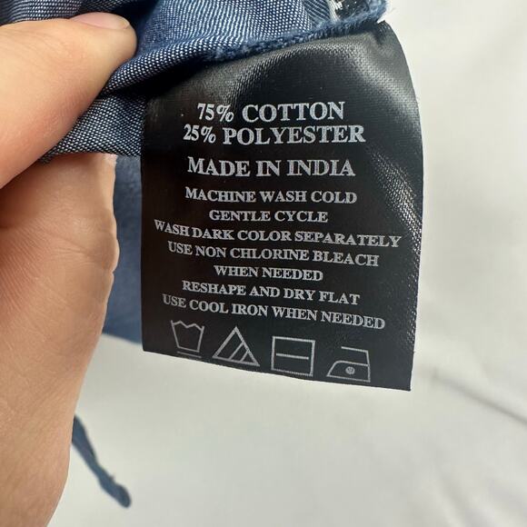 August Silk Denim Button Up Shirt Small Embroidered Floral Cottage Grandma Boho - Picture 4 of 5